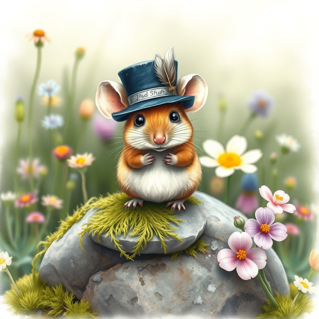 Mouse in Top Hat, Whimsical Children's Illustration