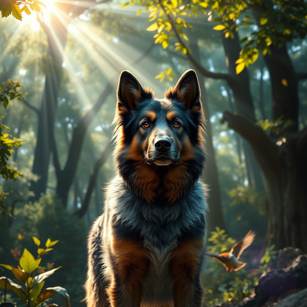 German Shepherd in Enchanted Forest, Fantasy Art