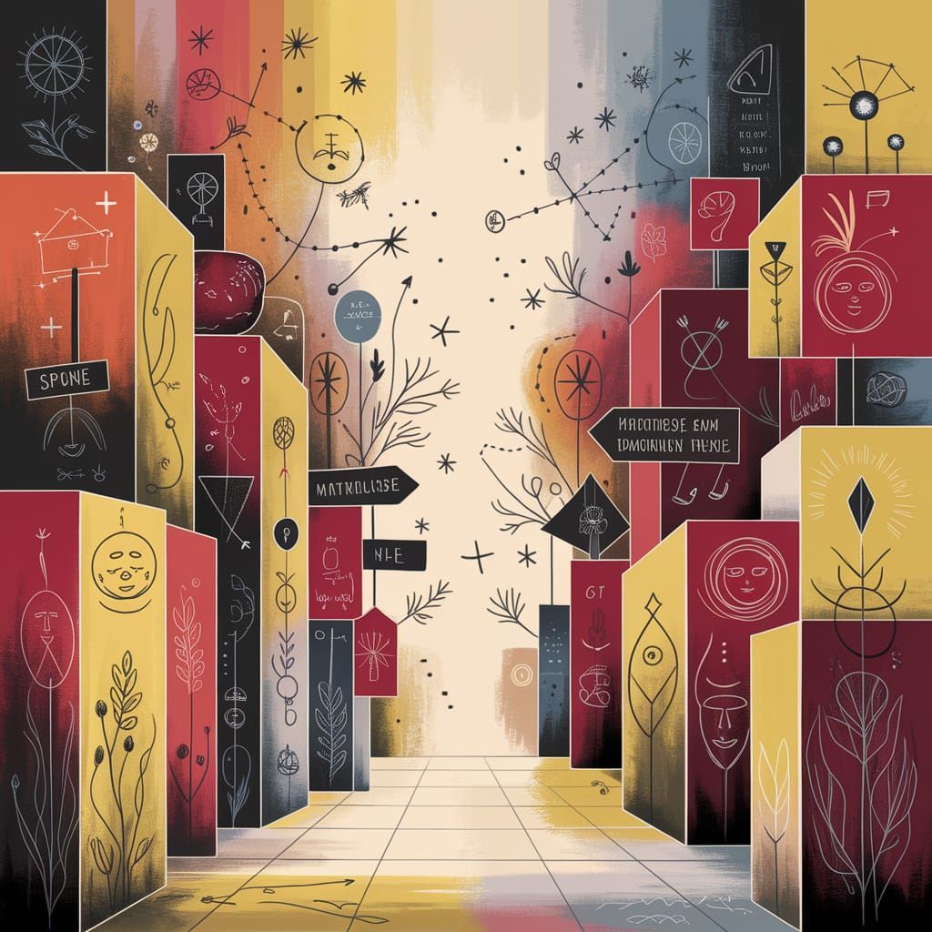 Dreamlike Symbolic Landscape in Paul Klee Style