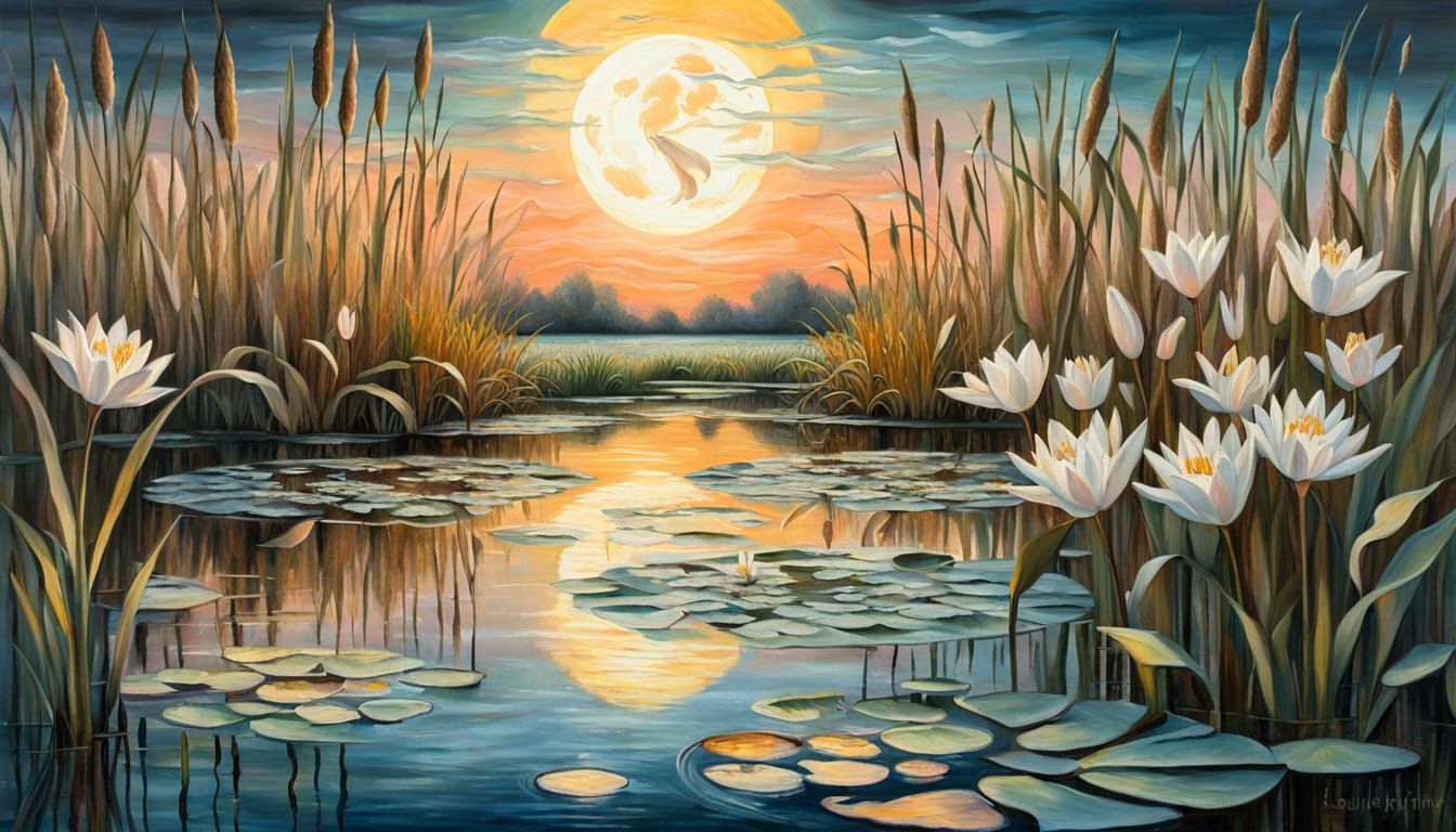 Surreal Full Moon Melts Over Lily Pond
