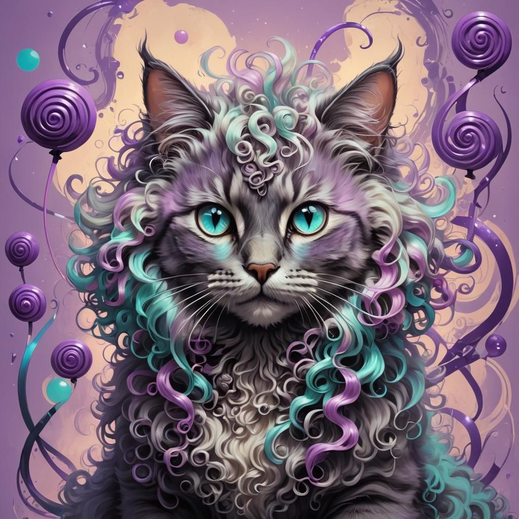 Cyberpunk Cat with Creepy Curls and Colors