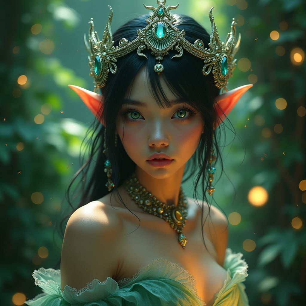 Mystical Elven Goddess in Dreamlike Landscape
