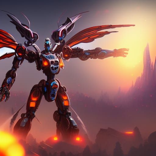 Detailed Mecha Angel Digital Matte Painting