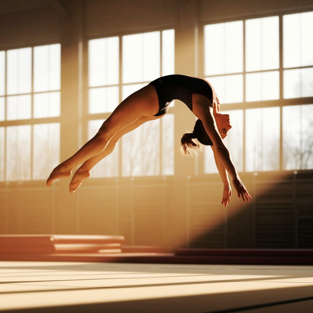 Gymnast Soaring Mid-Air in Golden Light