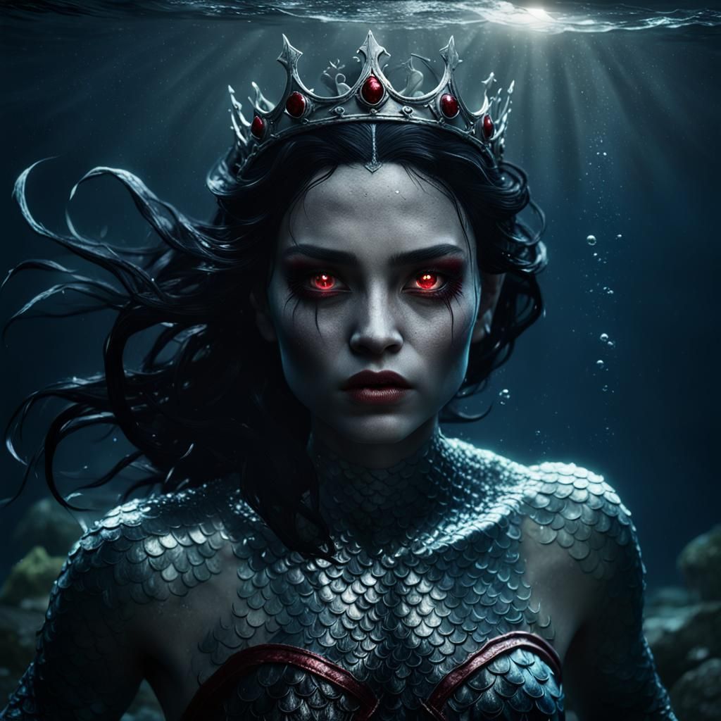 Evil Dark Mermaid with Iron Crown