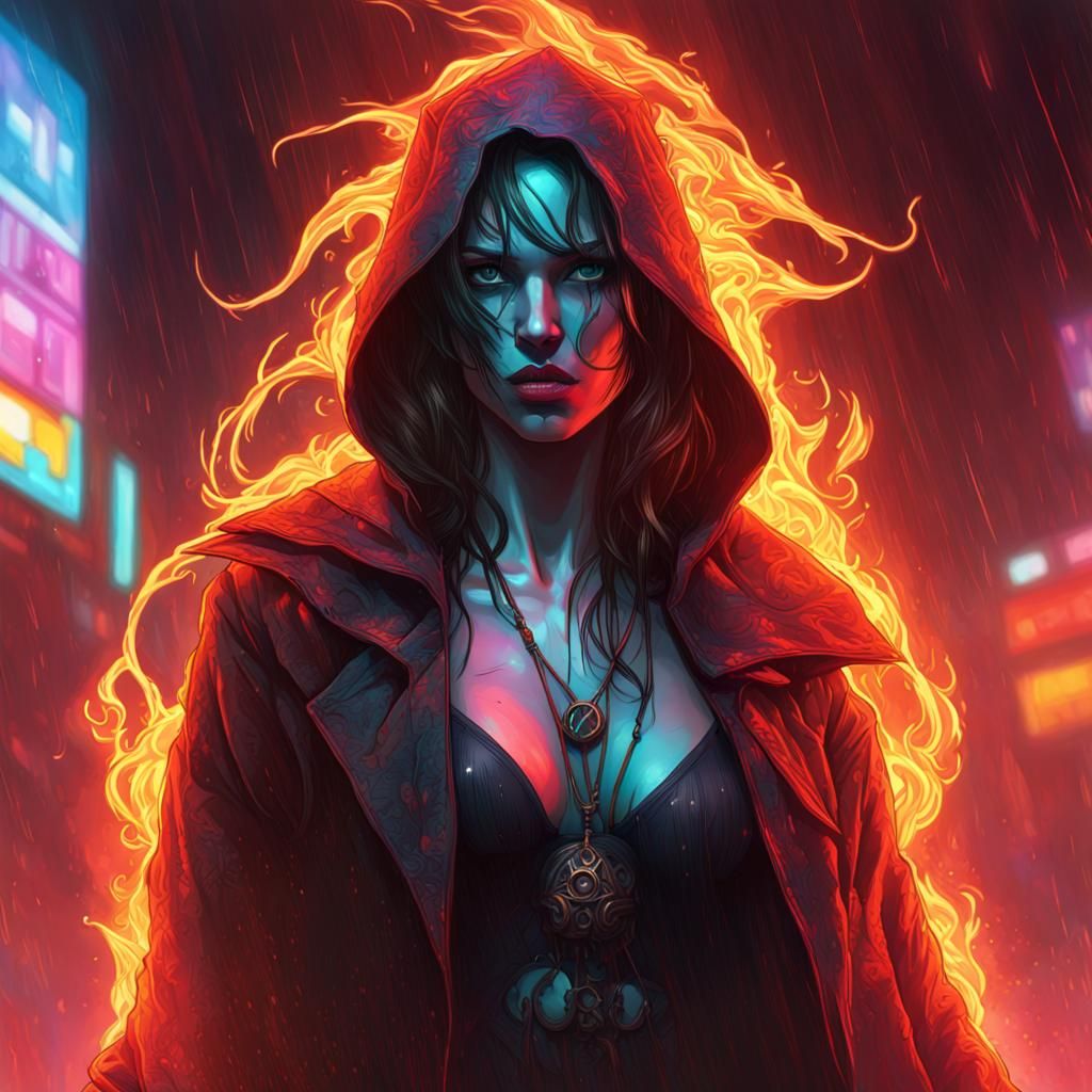 Villain's Terrifying Vision in Hyperdetailed Neon Noir