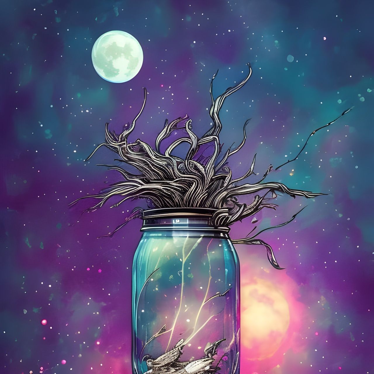 Cosmic Moonshine in a Jar: Digital Illustration