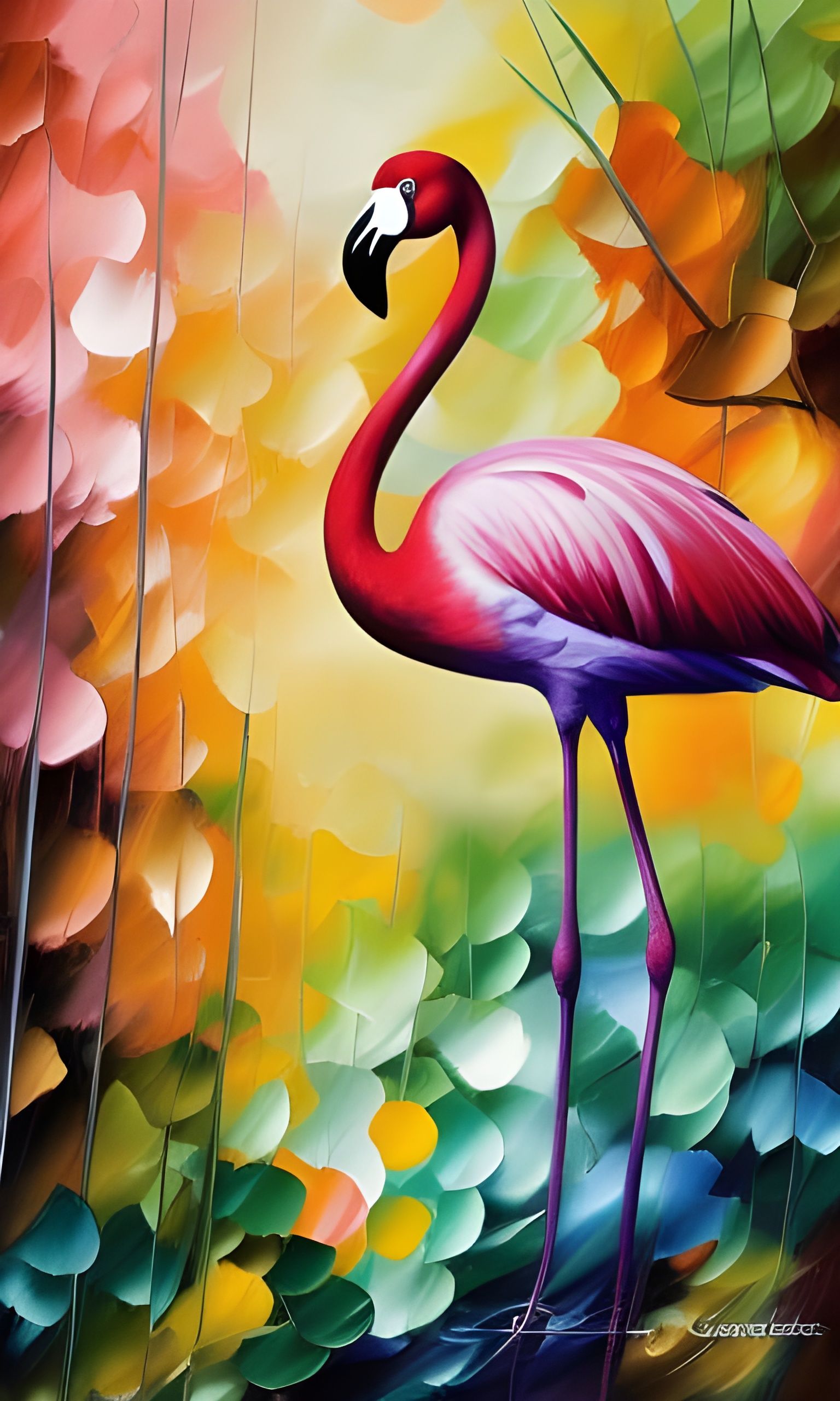 Meditating Flamingo in Emerald Forest, Realism