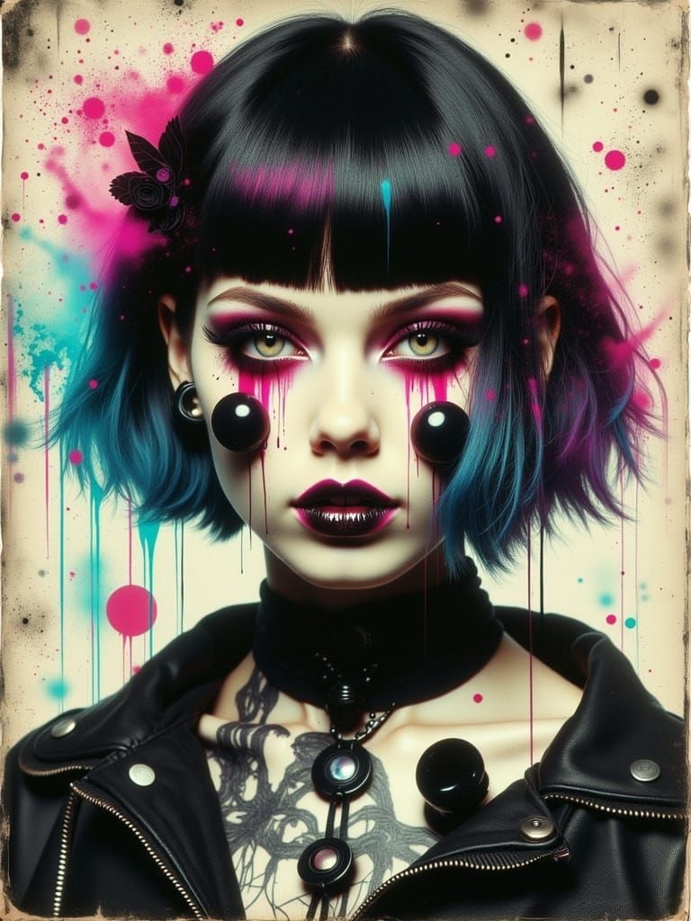 Despaircore Gothic Woman Portrait with Grunge Effects