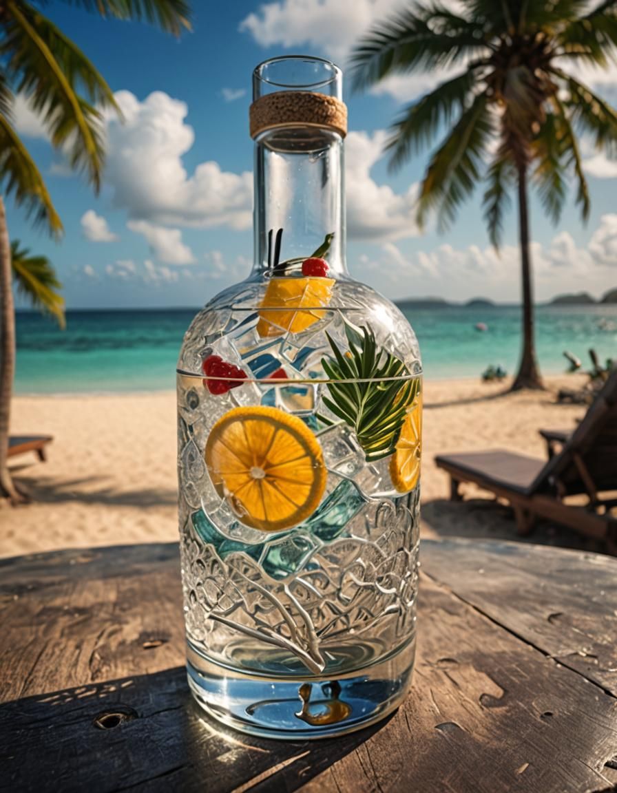 Tropical Beach Cocktail Bar in Hyperrealistic Style