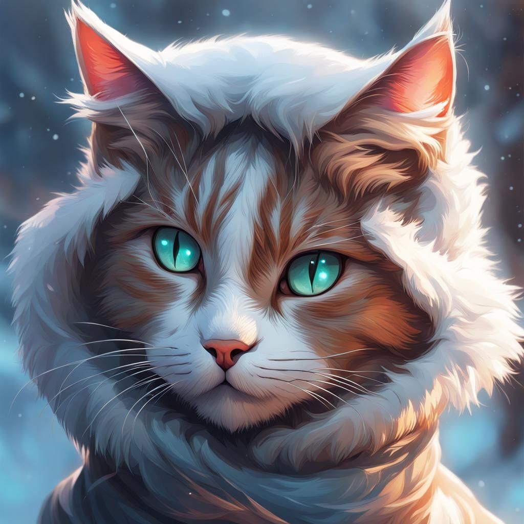 Cats Winter Portrait in Hyperdetailed Style