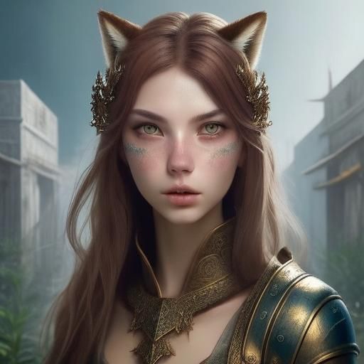 Red-Haired Priestess in Greek Outfit, Digital Art