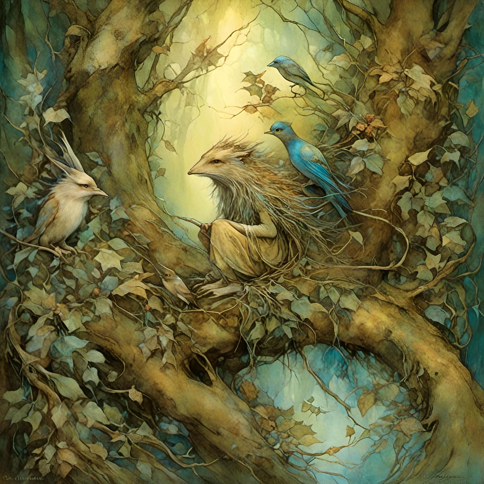 Bear Forest Spirit in Slavic Folklore Style