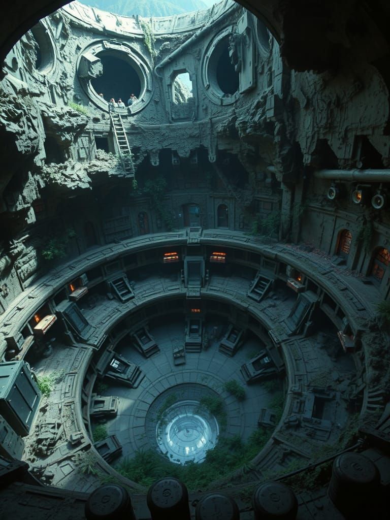 Ruined Subterranean Fortress-City in Dystopian Style