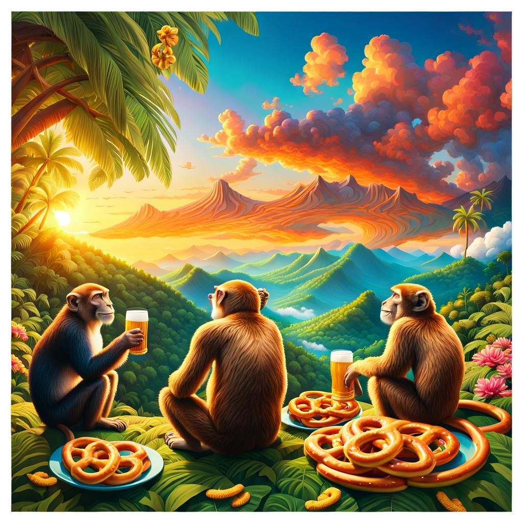 Prehistoric Oktoberfest: A Surreal Digital Painting