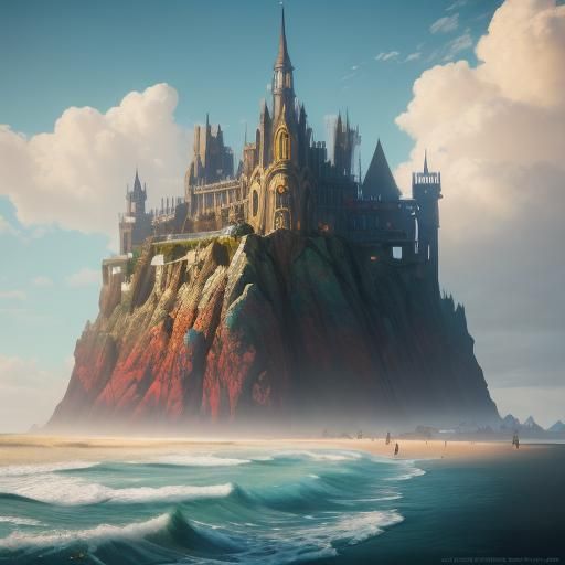 Fantastical Beach Matte Painting in Deep Color