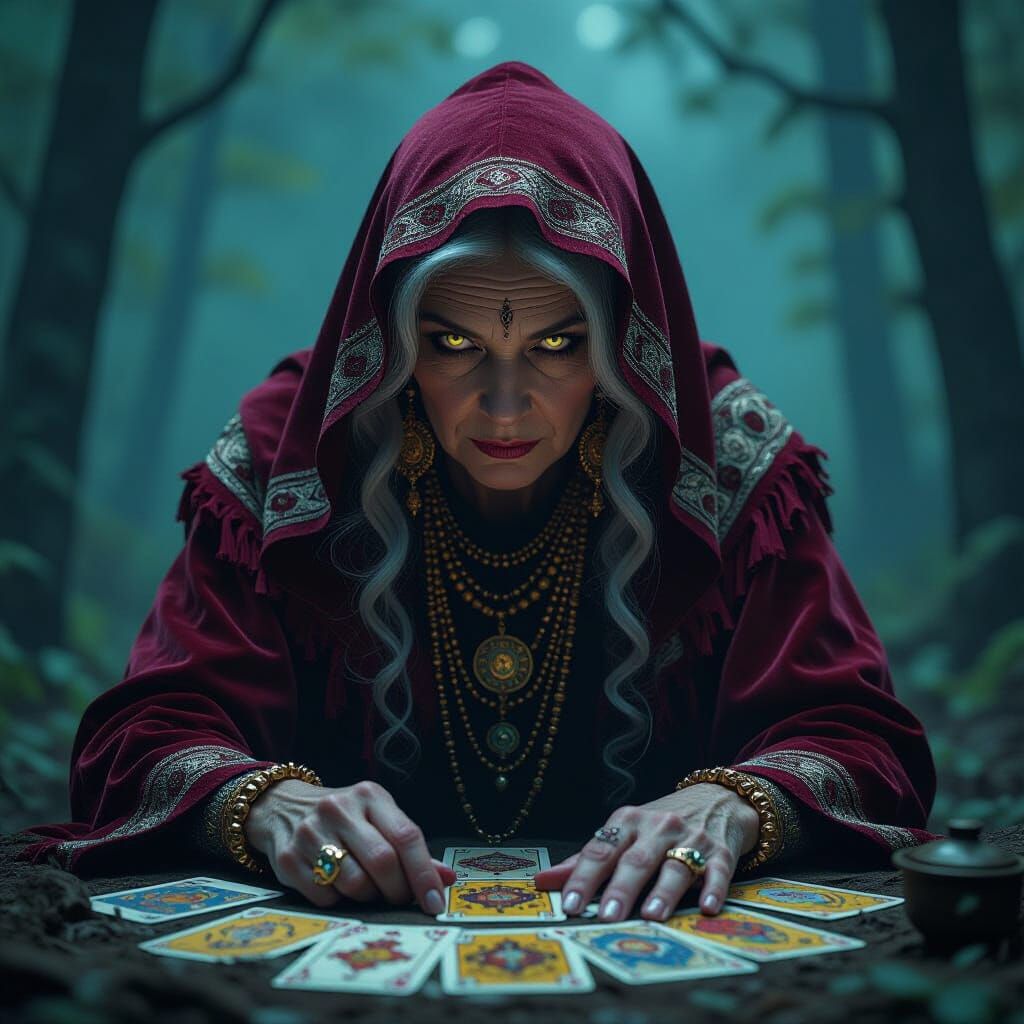 Mysterious Gypsy Fortune Teller in Dark Fantasy Style
