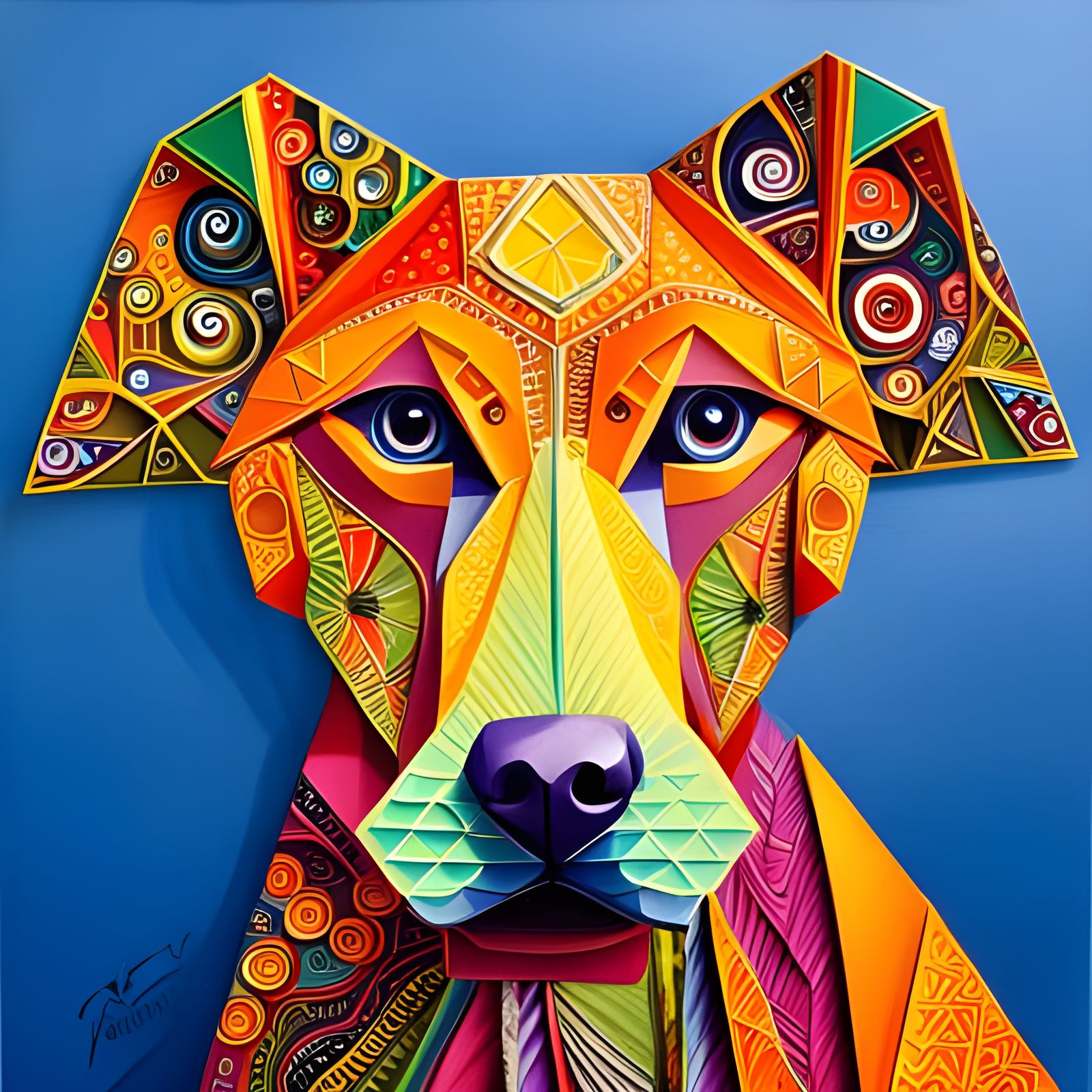 Detailed Origami Dog in Vivid Colors