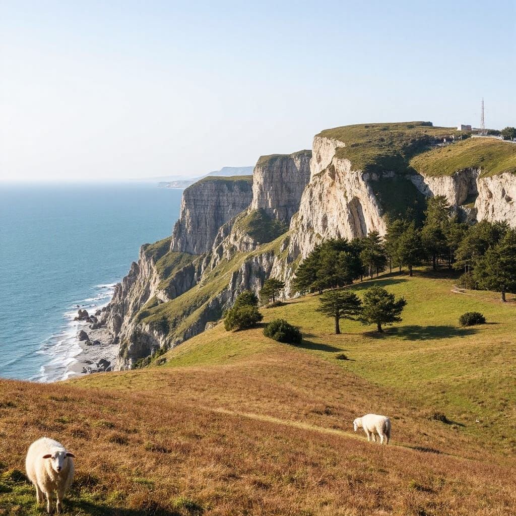 Pastoral Landscape with Limestone Cliffs and Sheep