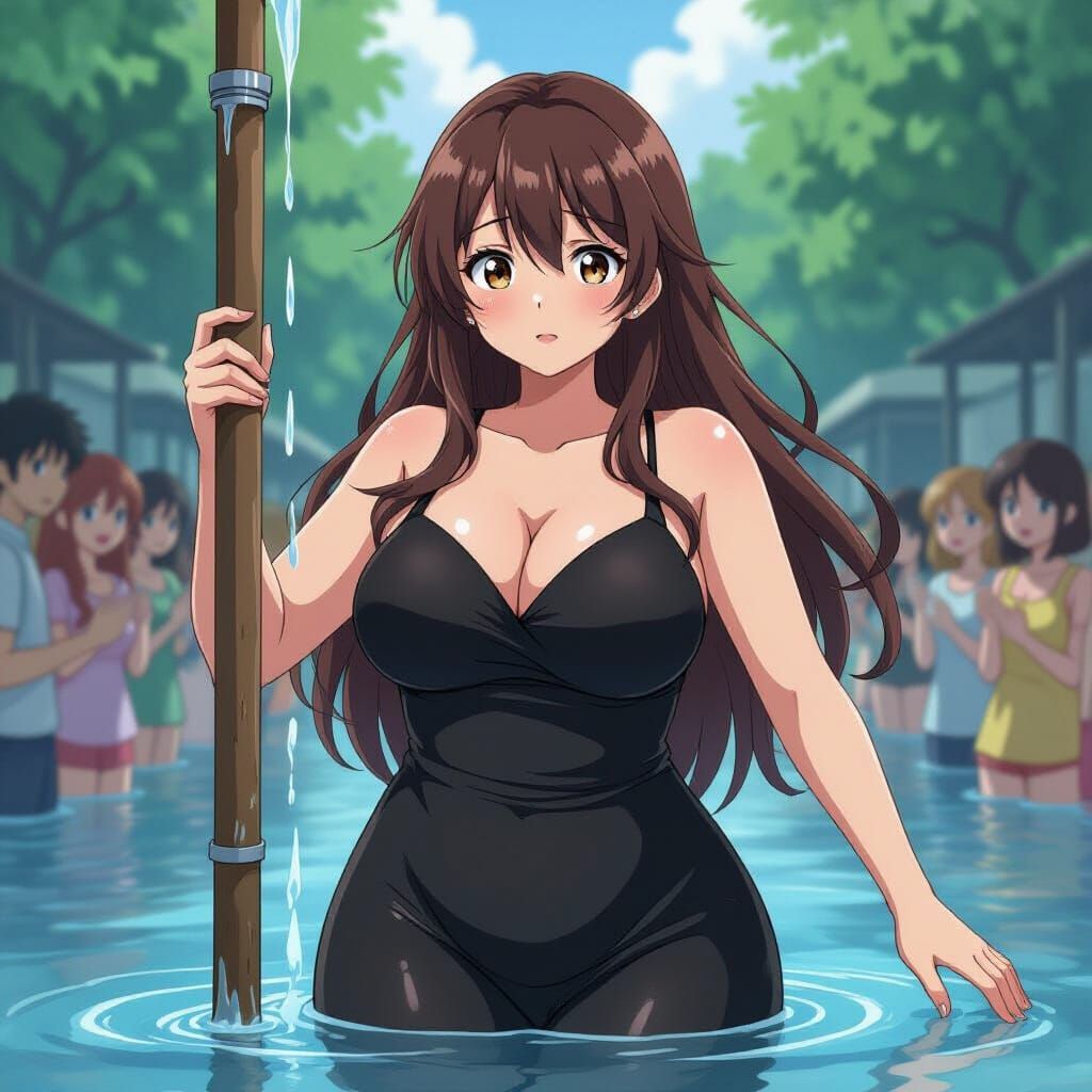 Anime Woman's Transformation at Water Festival, Manga Style