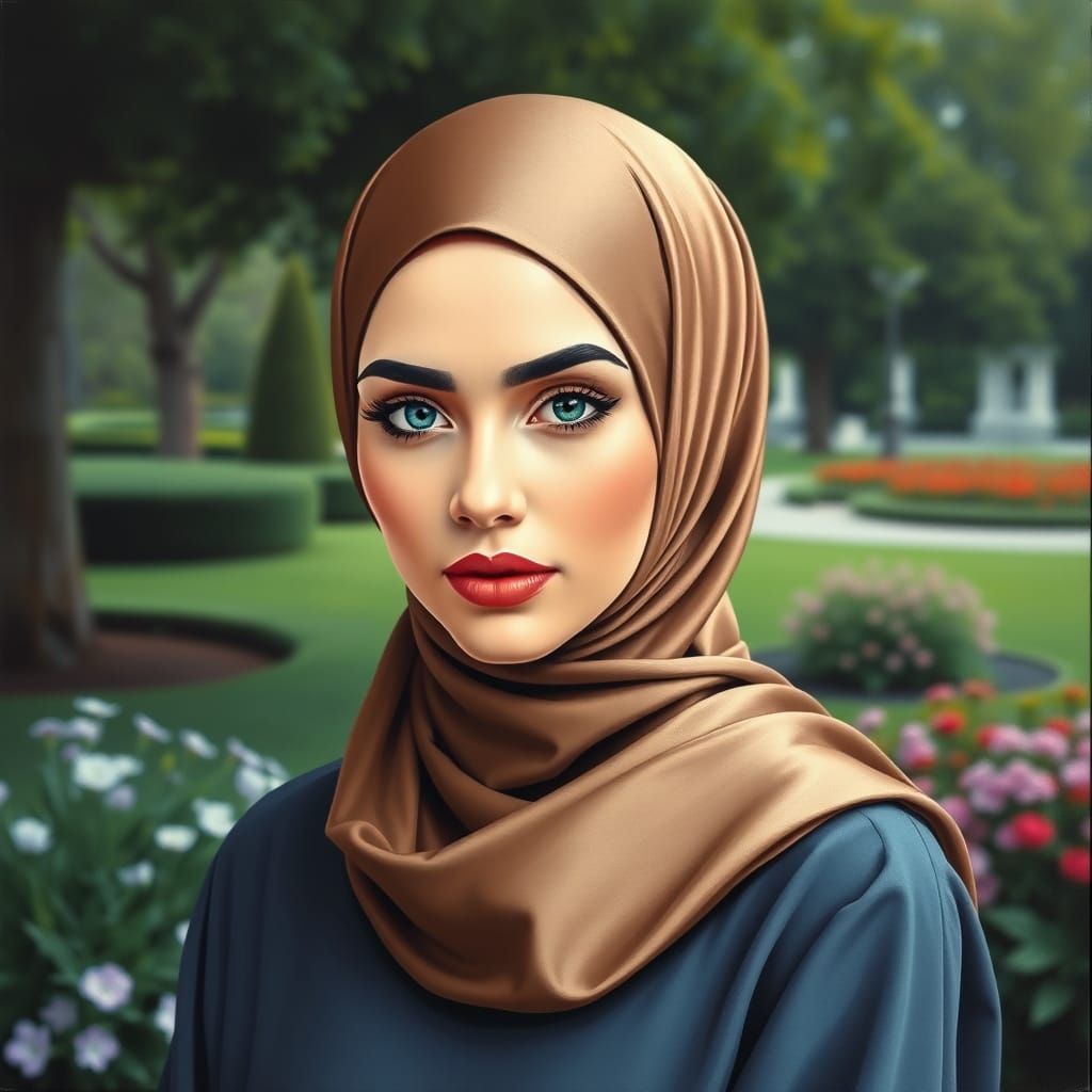 Oil Painting of a Latvian Woman in a Satin Hijab