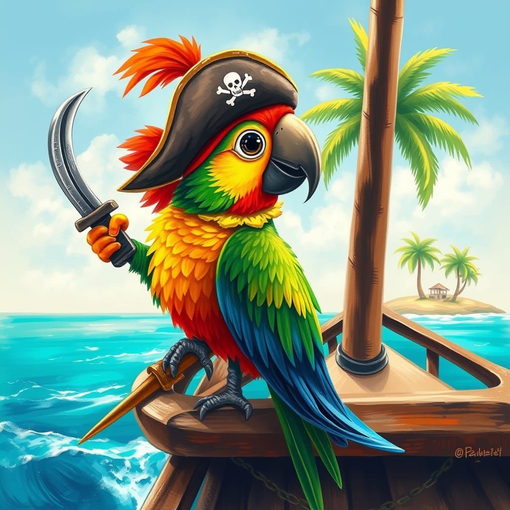 Pirate Parrot Orders the Crew in Whimsical Style