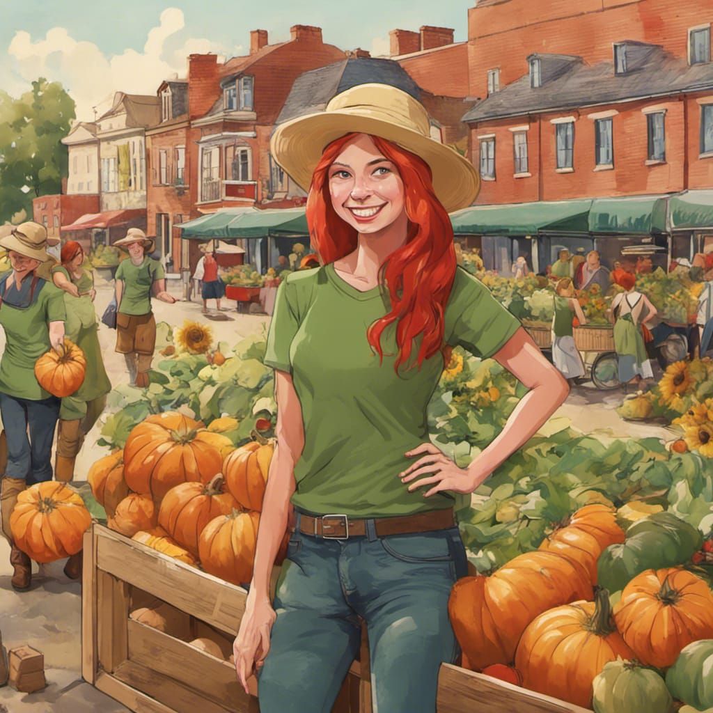 Redhead at Sunny Farmers Market, Detailed Matte Painting