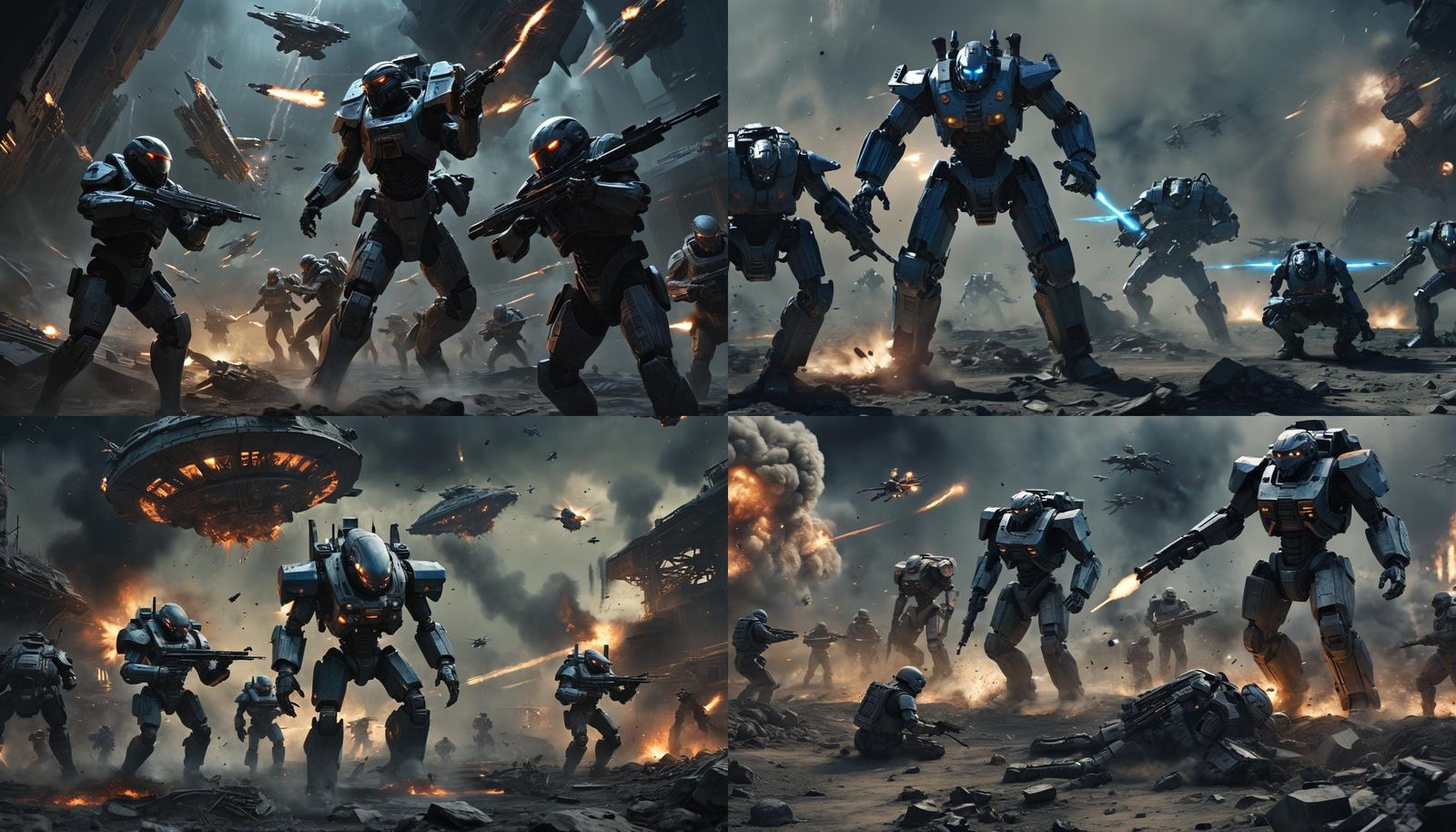 Futuristic Soldiers Engage Alien Invasion in Intense Combat