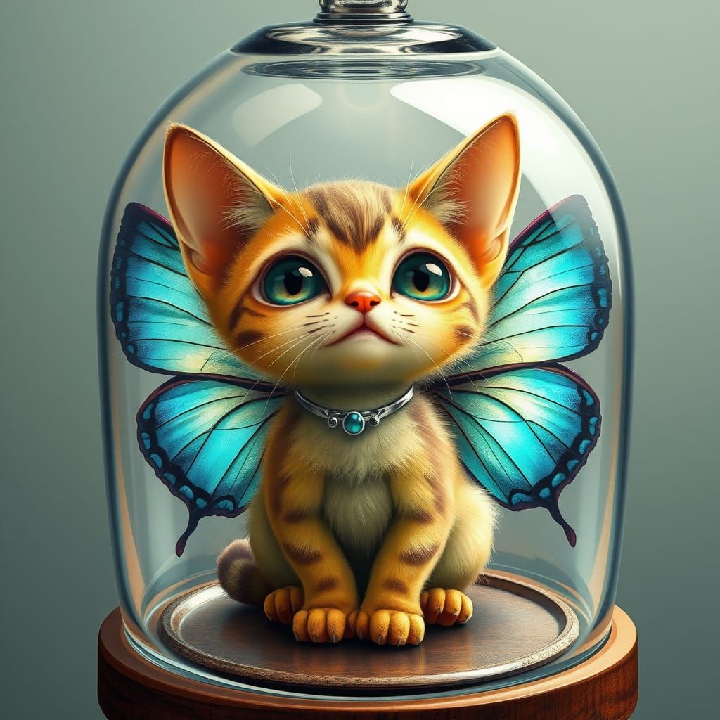 Cat-like Cryptid with Butterfly Wings in Specimen Jar