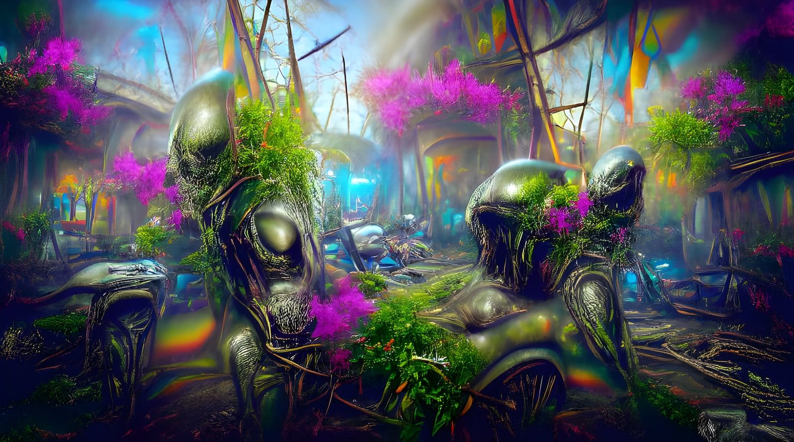 Psychedelic Alien Overgrowth in Detailed Holographic Style