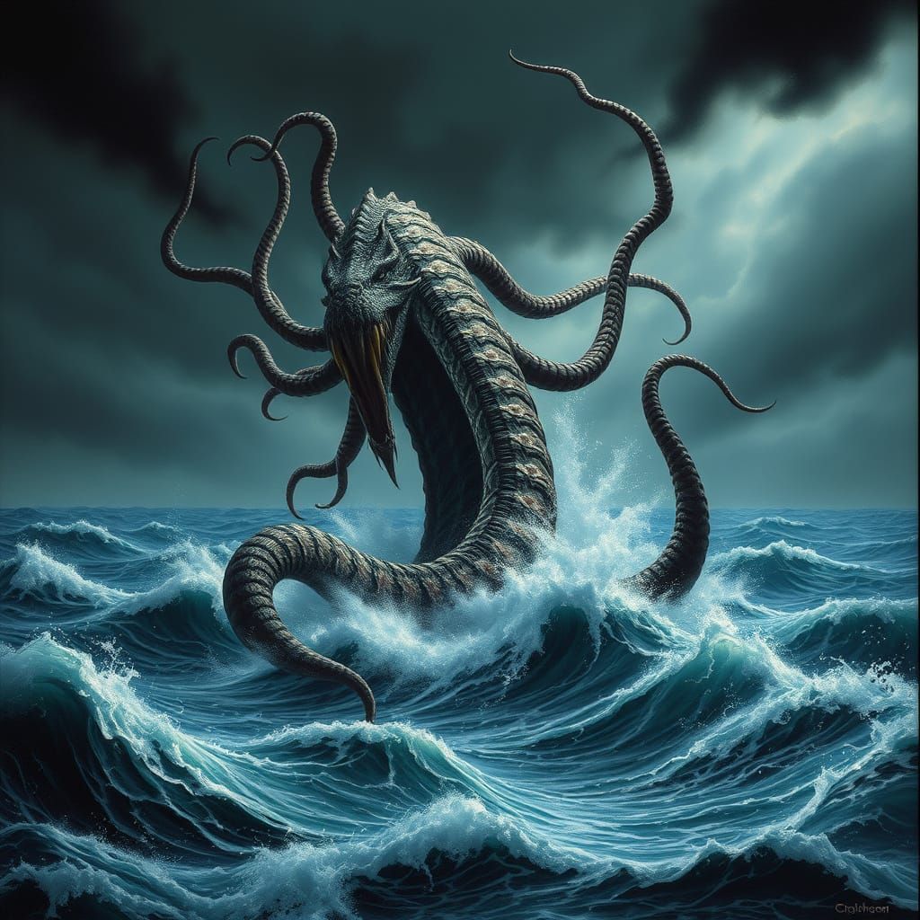 Sea Monster Unleashed in Dark Fantasy Storm