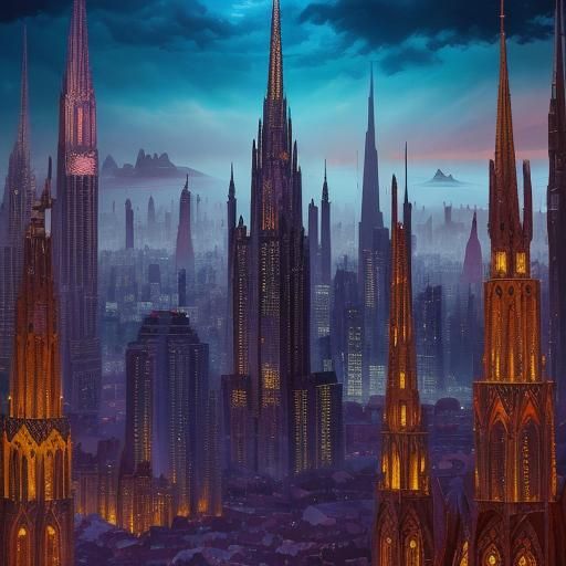 Vampire City Skyline: Gothic Spires in Digital Art