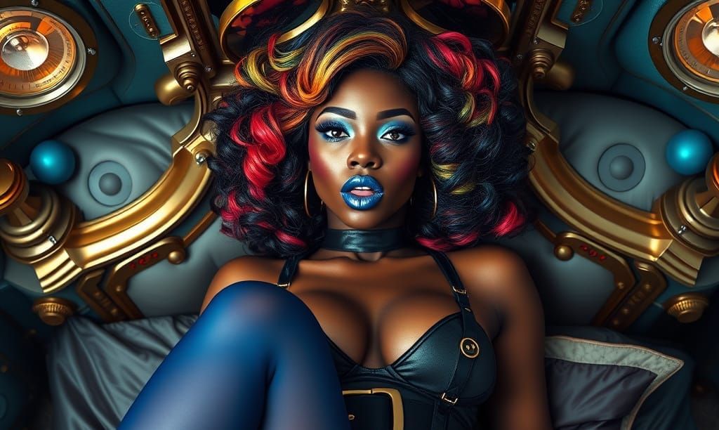 Steampunk Transgender Woman with Electric Blue Stockings