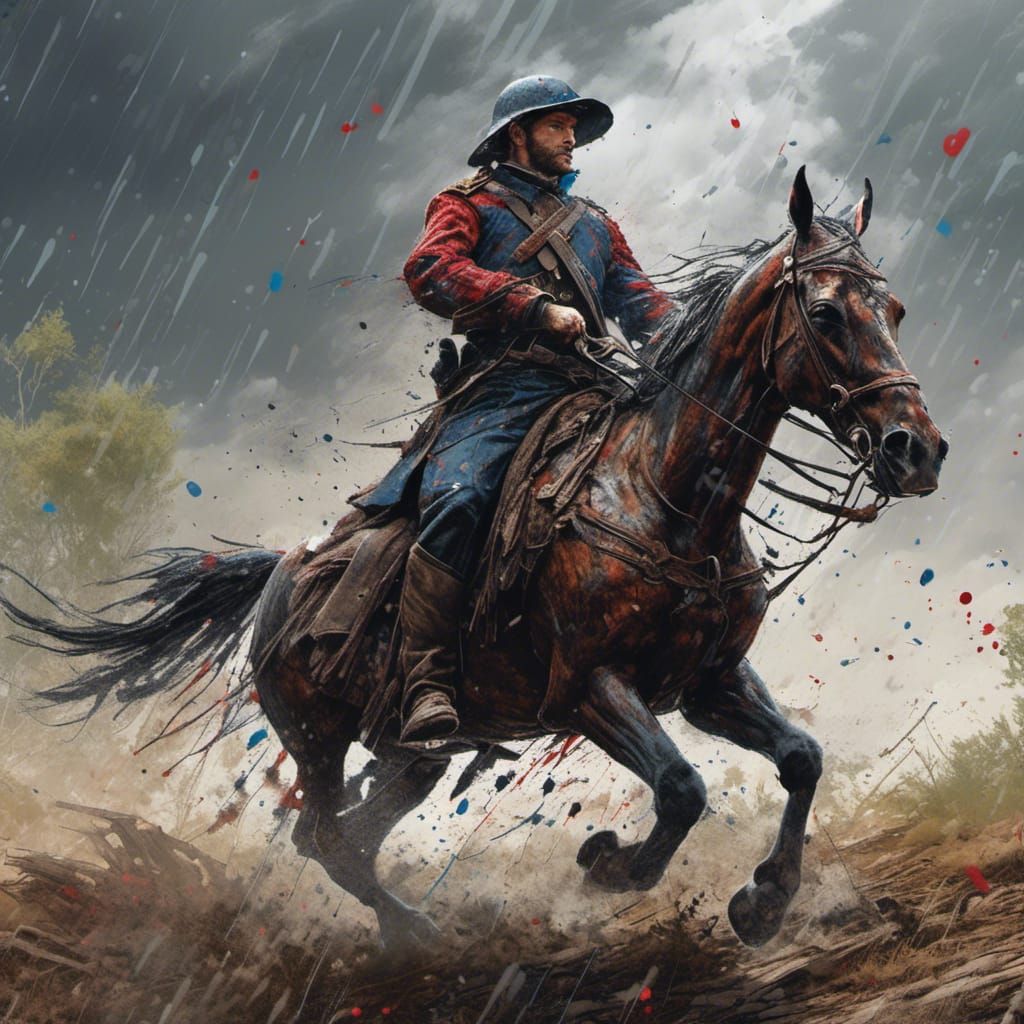 Civil War Soldier on Horseback in Splatter Graffiti Style