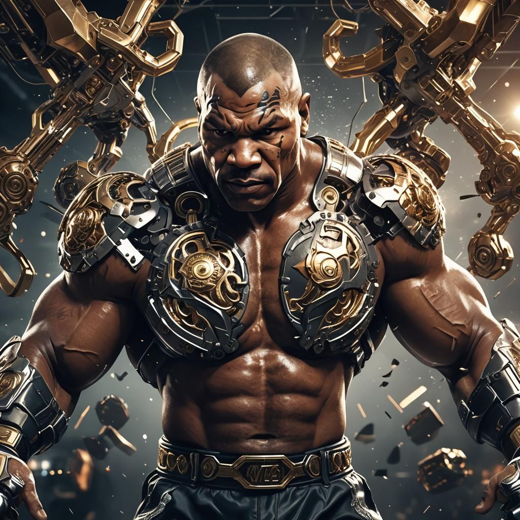 Mike Tyson Boxing God in Futuristic Sci-Fi Style