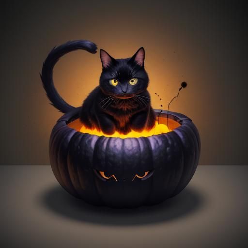Whimsical Dark Fantasy Black Cat by Pumpkin