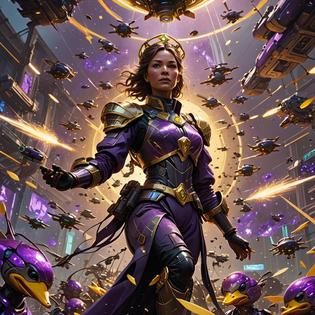 Futuristic Space General Commands Duck Drone Army