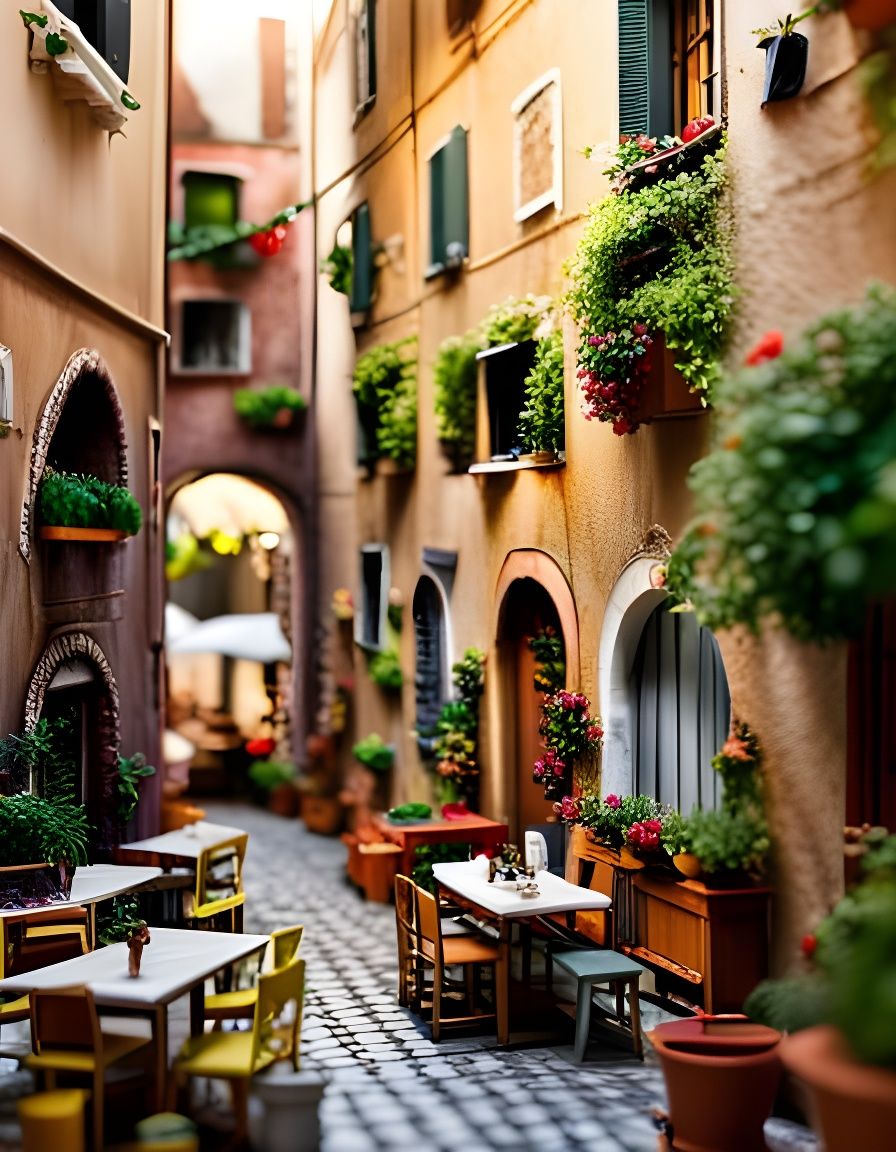 Detailed Miniature Italian Street With Cafe Patio