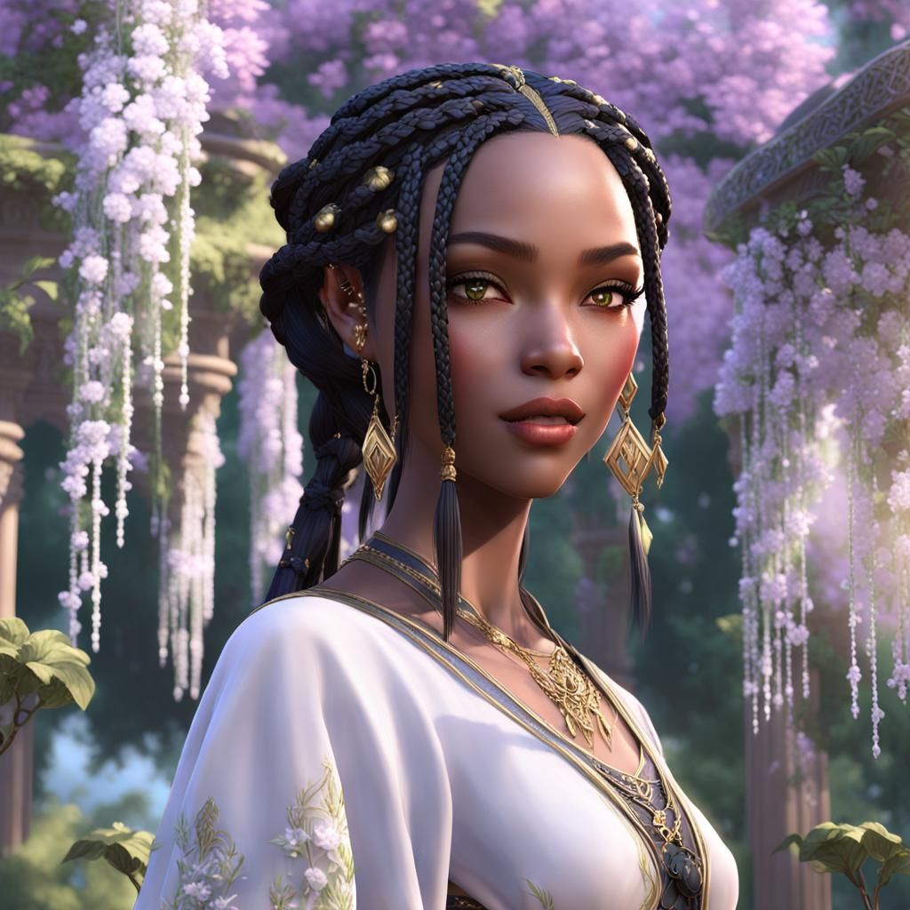 Elegant Black Elven Dancer in Anime Style