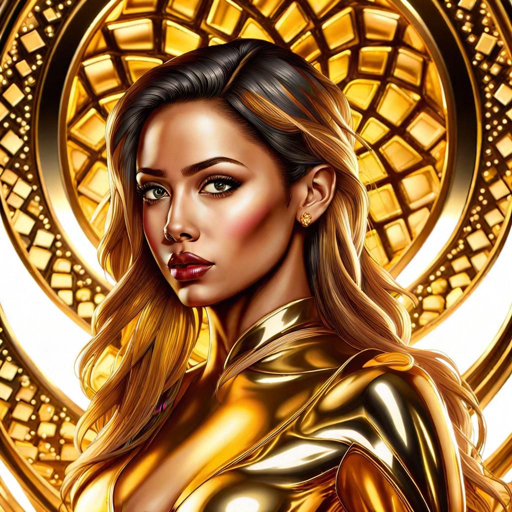 Hourglass Figure with Gold Gradients in 3D Digital Art