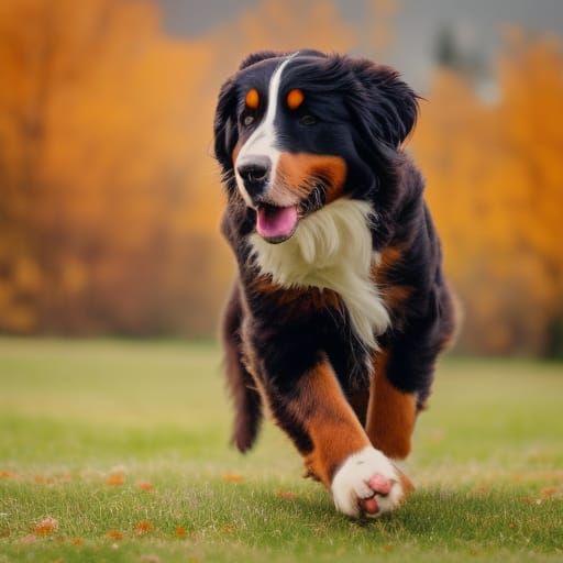 Hyperrealistic Bernese Mountain Dog Fetching