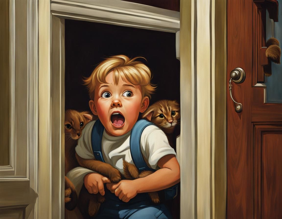 Childs face of Surprise, fear, at an unexpected intruder