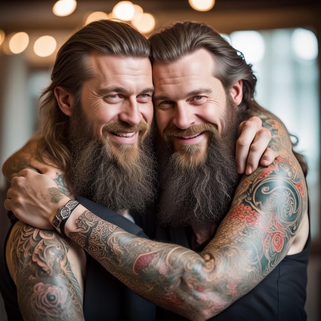 Tattoo Design of Two Bearded Men Hugging