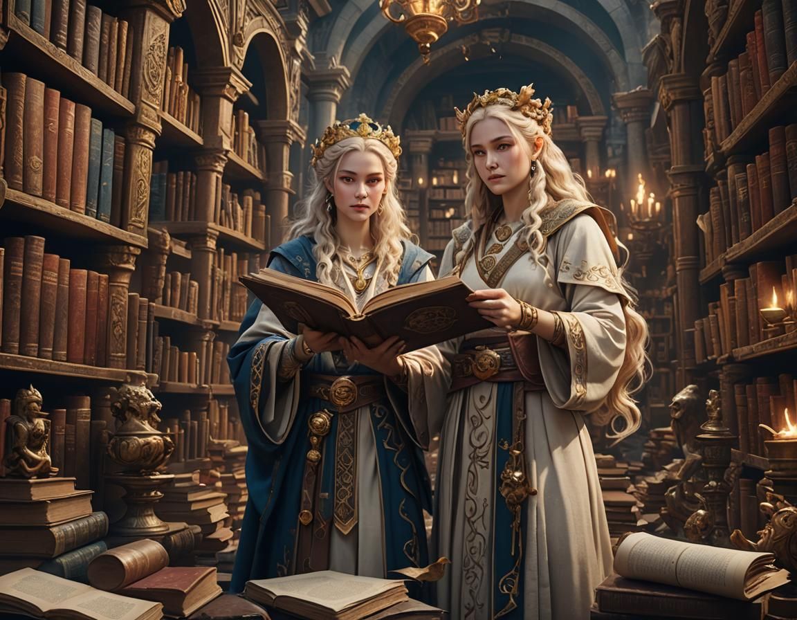 Goddess of Wisdom with Scroll, Detailed Digital Art