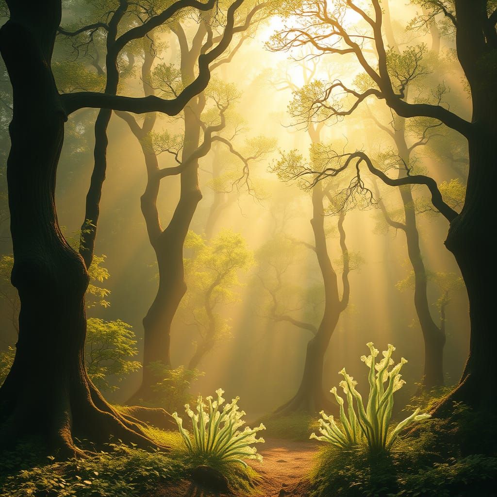 Ethereal Forest Glade in Emerald Green Hues with a Touch of ...