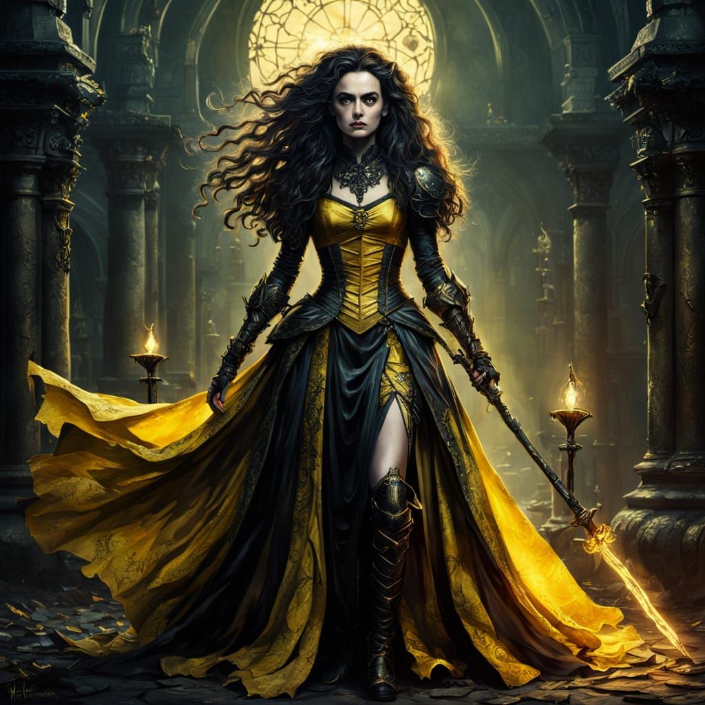 Dark Fantasy Bellatrix Lestrange in Gothic Ball Gown with Ar...