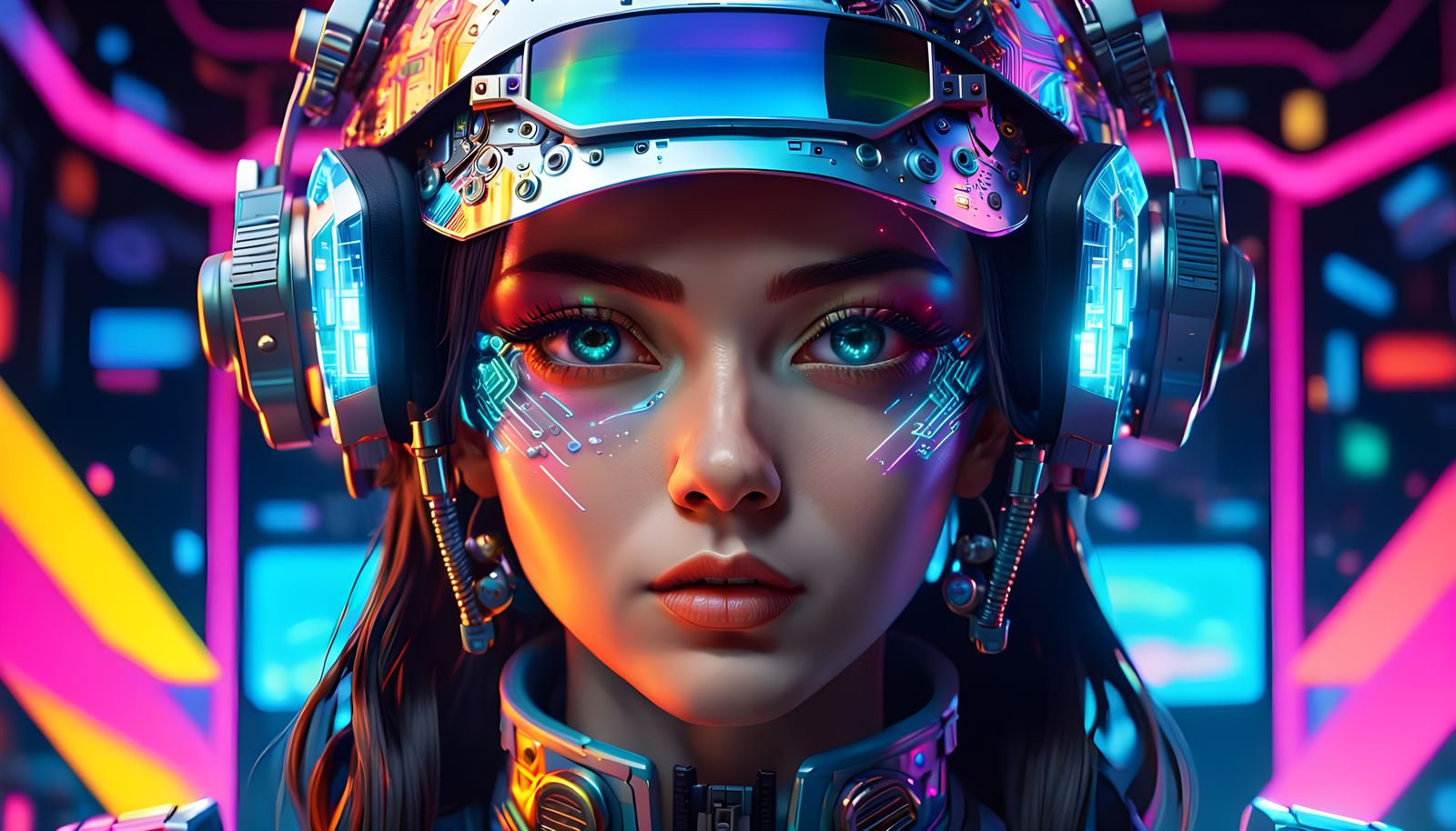 Cyberpunk Anime Woman Portrait with Holographic Visor