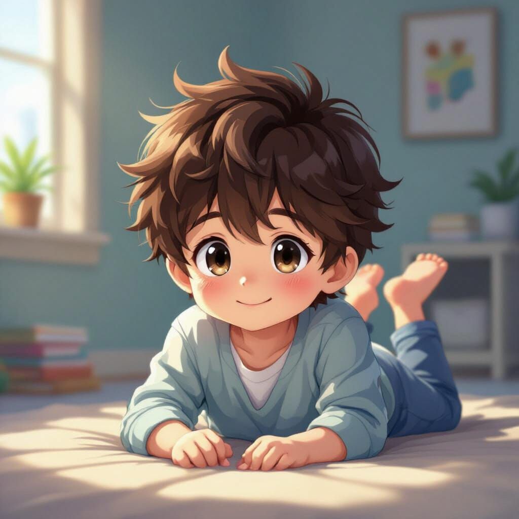 Cute Babeboy in Anime Style, Cel-Shaded