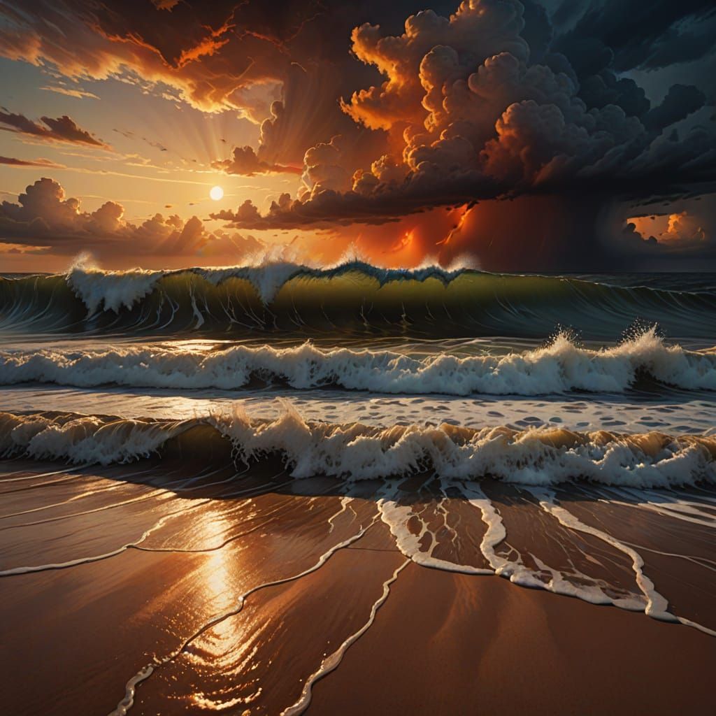 Surreal Sunset Stormscape in Vibrant Oil Painting Style