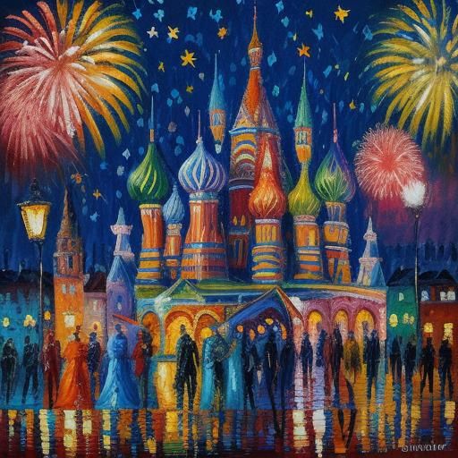 Nighttime Celebration in Neo-Impressionist Style